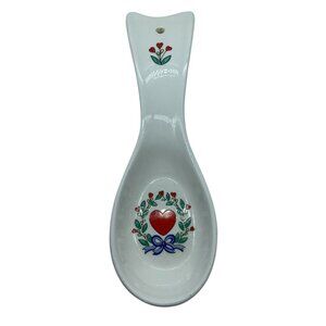 Vtg Treasure Craft Ceramic Spoon Rest Heart & Floral Design 9.5"